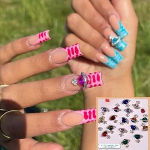 10PCS/Lot Glass Planet Shape Stone Glitter Alloy Deco Fancy Metal Charms For 3D Cellphone Nail Art Decoration ALLOY 10*10MM