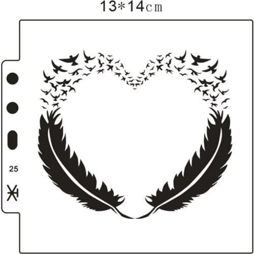 13*14cm Feather heart scrapbook stencils spray plastic mold shield DIY cake hollow Embellishment printing lace ruler valentine