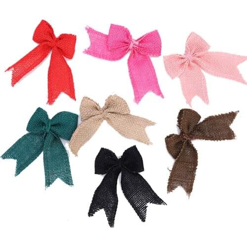 2pcs Burlap Bows Bow Tie Ornaments Handmade Rustic Bowknot Wedding Decor Bows Bowknot Embellishments for DIY Art Craft Gifts