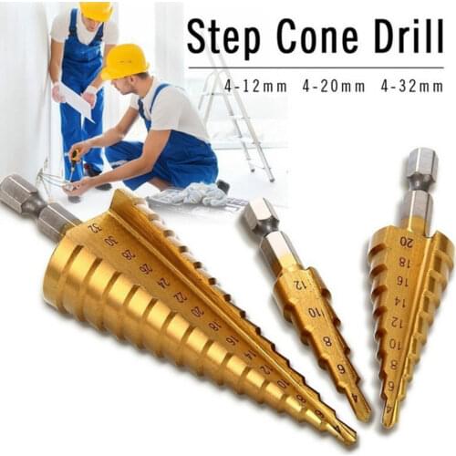 3pcs HSS Titanium Coated Step Drill Bit 4-12 4-20 4-32 Drilling Power Tools Metal High Speed Steel Wood Hole Cutter Cone Drill