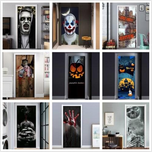 3D Gray Horror Wallpaper For Halloween Decoration Door Sticker self-adhesive Waterproof PVC Wall Decal Party Decor Zombie Mural