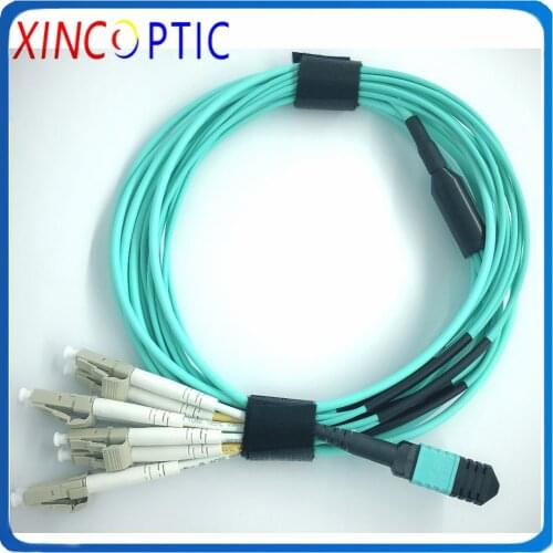 4M OM3 Aqua 40G 100G 8Core Female MPO-8F LC ST FC SCUPC 8Strands 3.0mm LSZH Breakout/Fan-out Fiber Optic Patch Cord Cable