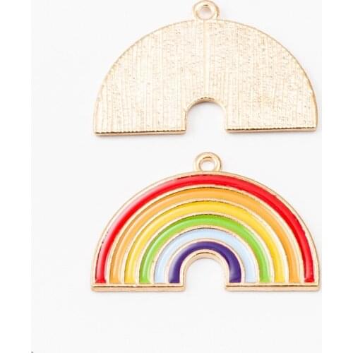 4 PCS/Lot Gold Color Rainbow Pendants Enamel Charms Handmade For DIY Jewelry Making Accessories