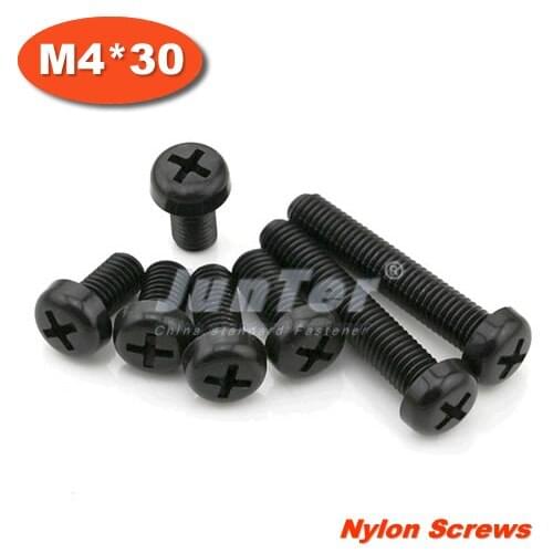 500pcs/lot DIN7985 M4*30 Black Nylon Phillips Pan Head (Cross recessed pan head) Machine Screws