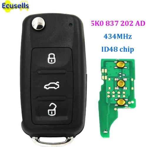 5K0837202AD 434MHZ FULL KEY for VW FOR VOLKSWAGEN PASSAT GOLF POLO SMART REMOTE KEY FOB 3 BUTTON 5K0 837 202 AD with ID48 CHIP