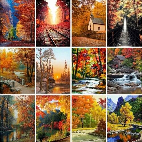 HUACAN 5d Diamond Painting Nature Landscape Wall Art DIY Diamond Embroidery Autumn Moasic Tree Handicraft Home Decor