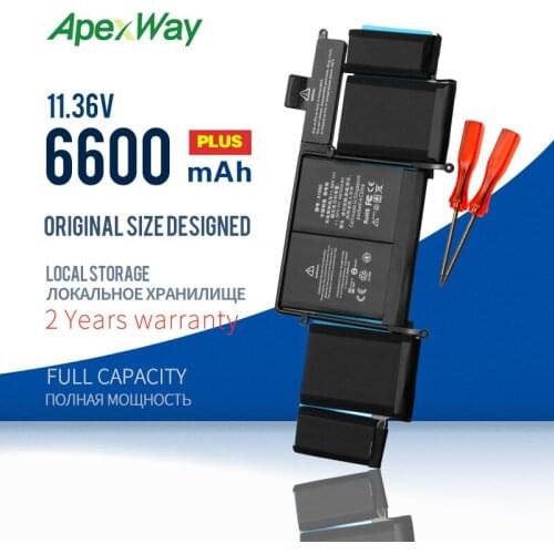 ApexWay 6600 mAh 11.36V New Laptop Battery A1582 for Apple MacBook Pro 13" Retina A1502 2015 year With Tools