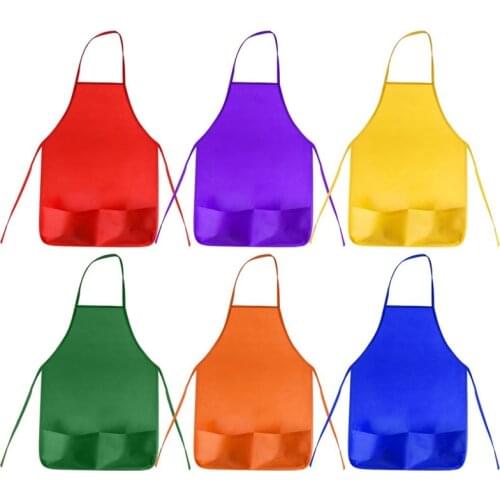 AUAU-12 Pack 6 Color Kids Aprons Children Painting Aprons Kids Art Smocks With 2 Roomy Pockets For Kitchen And Classroom (Brushe