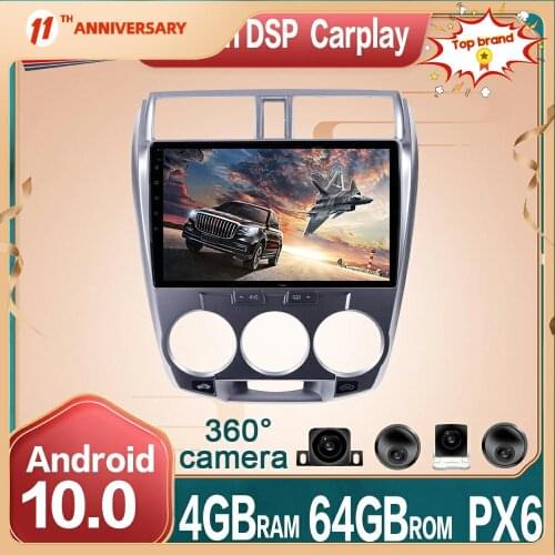 Android 10 Car Multimedia Radio Player 360 Panoramic Camera For Honda City 2008+ 360 cam Car GPS Navigation 64GB DVD DSP carplay