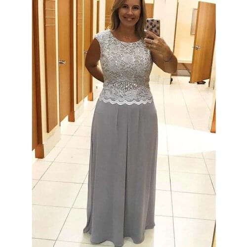 Plus size Silver A-Line Chiffon Long Mother Dresses Evening Dresses For Weddings vestido de festa para mae da noiva