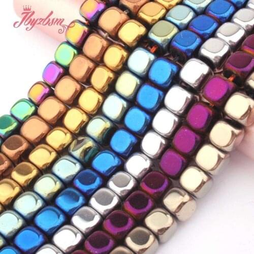 6mm Smooth Cube Suqare Hematite Beads Natural Stone Spacer Beads for DIY Women Men Necklace Bracelets Earring Jewelry Making 15"