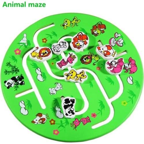 Wooden Match Maze Slide Moving Labyrinth Cartoon Animal/Fruit/Number Children Early Education Props Kids Puzzles Learning Toys
