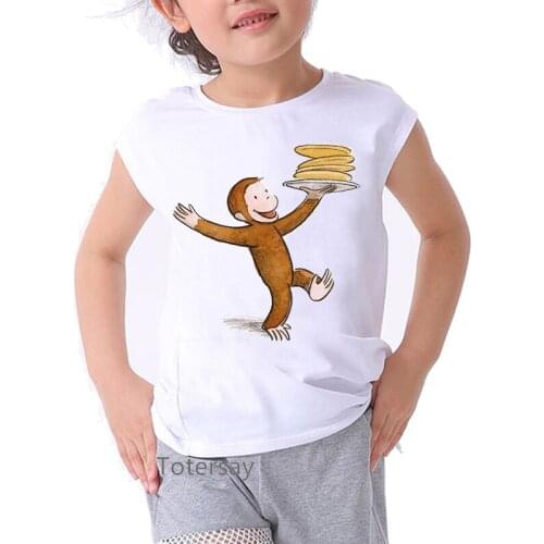 Curious George Eat Banana Cartoon Print T Shirt for Boys&girls Funny Kawaii Kids Clothes Unisex High Quality T-shirt Camisetas
