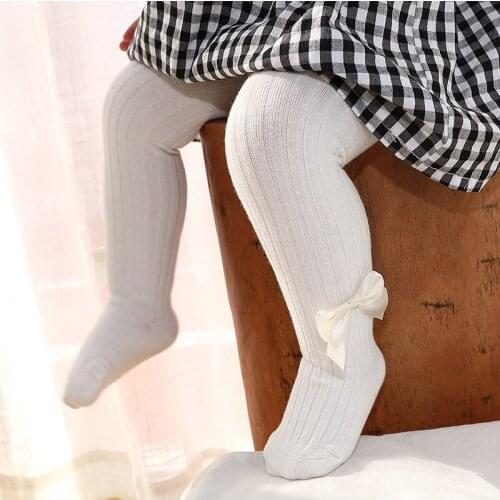 Toddler Girls Cotton Pantyhose Spring Autumn Kids Knit Ribbed Tights Newborn Infant Princess Bow Striped Pants Baby Accessories