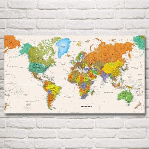 FOOCAME World Map Art Silk Posters and Prints Modern Home Decoration Wall Pictures Living Room Bedroom Decor Paintings