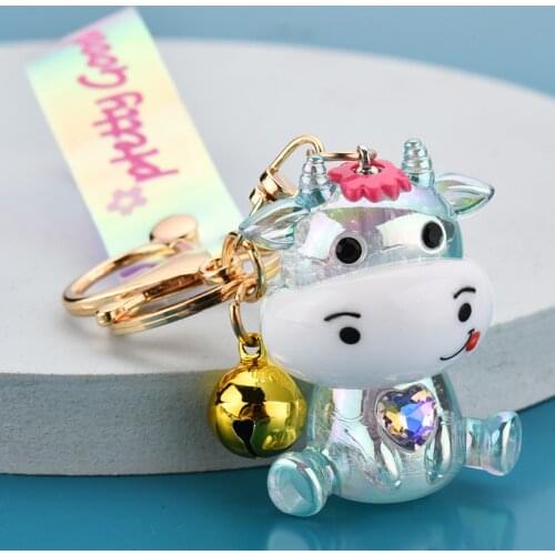 INS Acrylic Cows Keychain Car Chain Ring Lanyard Cute Doll Female Creative Purse Couple A Pair of Simple Bag Pendant Toy