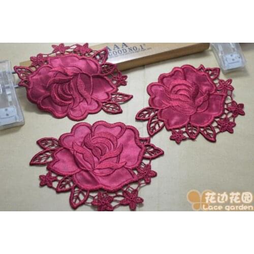 5pcs Burgundy Luxury Applique Patch Lace Sewing Crafts Lace For Wedding Dress Decoration Headband 12X10cm