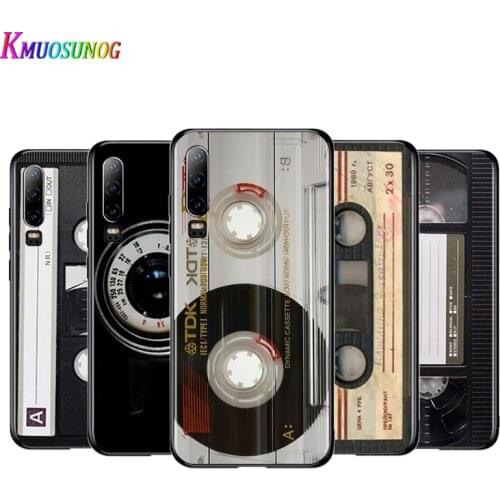 Magnetic tape Cassette audio tape For Huawei P40 P30 P20 P10 P9 P8 Lite E mini Pro Plus 5G 2017 2019 Silicone Black Phone Case
