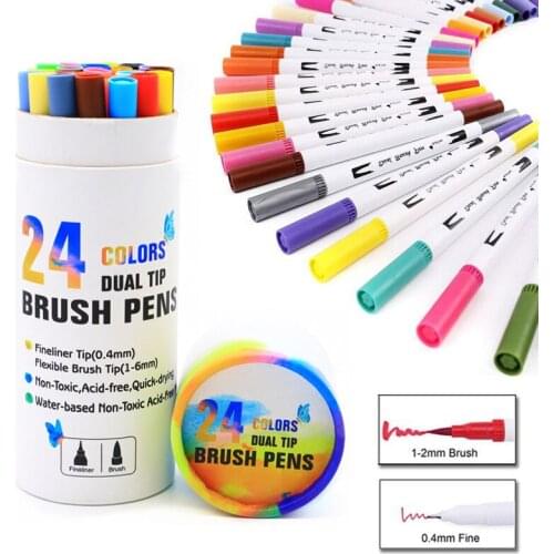 Art Marker Dual Tip Brush Pens Markers Watercolor Pen Fineliner and Brush Coloring Sketching Calligraphy Drawing School Supplies