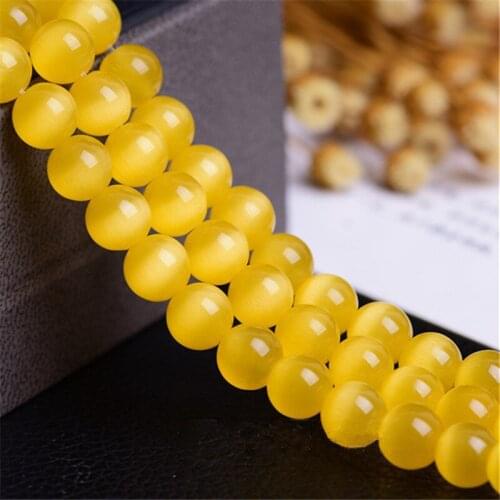 RONGQING Fashion Yellow Opal Beads Smooth Natural Stone Scattered Beads 6mm 8mm 10mm,12mm Cats Eye Stone DIY Jewelry Bracelet
