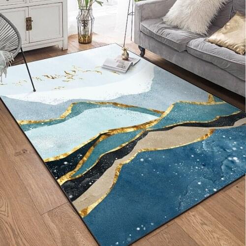 Fashion modern abstract blue-green Golden landscape carpet bedroom plush rug living room floor mat bathroom non-slip door mat