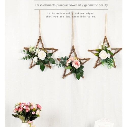 Wreath Wall Hanging Decoration Wooden Five-Pointed Star Pendant Simulation Wreath Wall Decor Wedding Garden Decoration