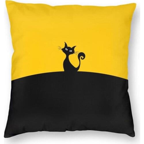Black Cat Hill Cushion Covers Sofa Living Room Animal Cartoon Kitten Square Throw Pillow Case 45x45cm
