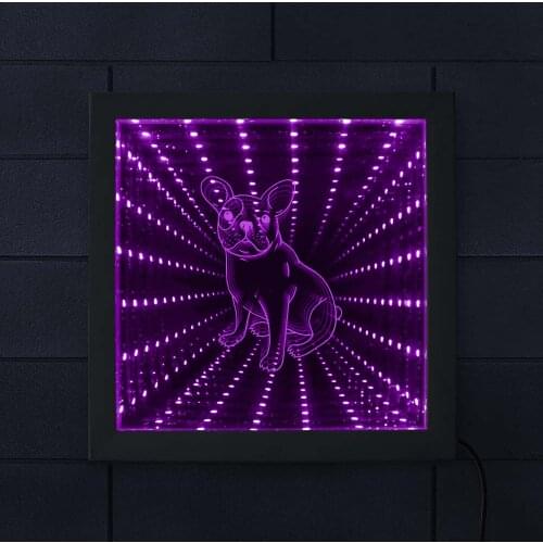 Frenchie Dog Night Light 3D Illusion Led Lamp Tunnel Light Infinity Mirror French Bulldog Table Lamp Frame For picture Luminaria
