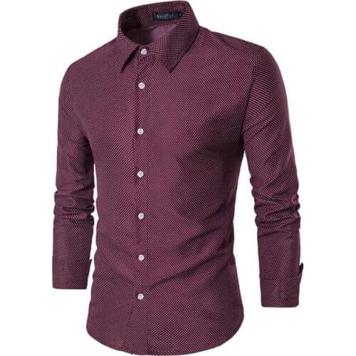 2019 New Men Shirt Fashion Dot Print Mens Shirts Casual Slim Fit Long Sleeve Shirt Men Plus Size 4XL Single Breasted Dress Shirt