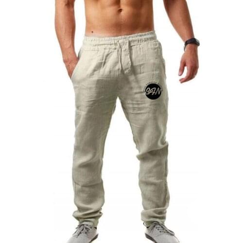 Richkeda Store New 2021 Summer Loose Pants Mens Cotton Linen Trousers Casual Solid Elastic Waist Straight Track Sweatpants Male