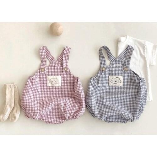 2021 Summer New Baby Clothes Cute Clouds Print Bodysuit Korean Plaid Boys Overalls