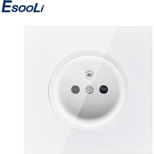 Esooli 2019 New Arrival Crystal Glass Panel 16A French Standard Wall Power Socket Outlet Grounded With Child Protective Lock