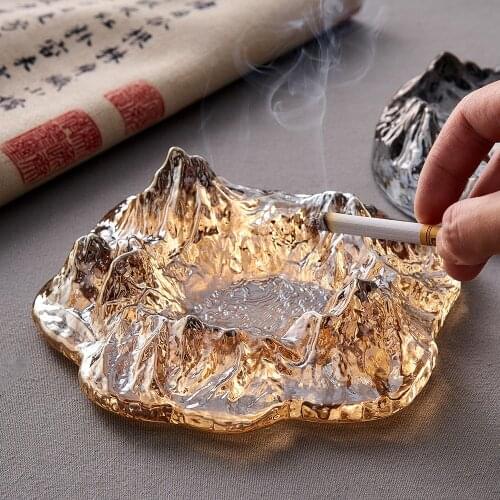 Crystal Glass Mountain Ashtray Smoking Accessories for Office Desk Decor Home Decoration Accessories for Living Room Decoration