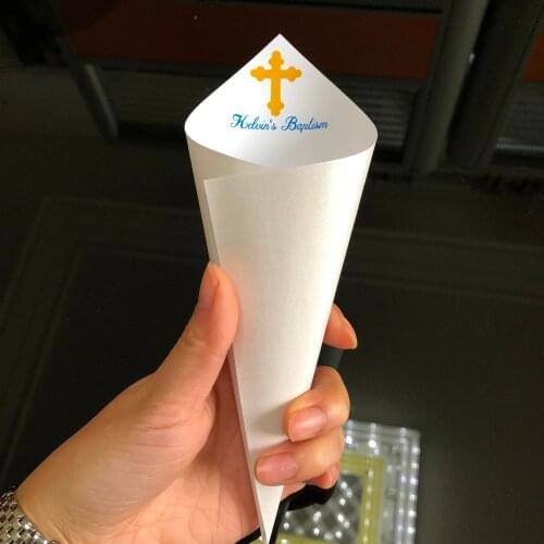 Boy Baptism girls My First Holy communion Christening Confirmation Decoration personalized gold Cross confetti cones 15*15 cm