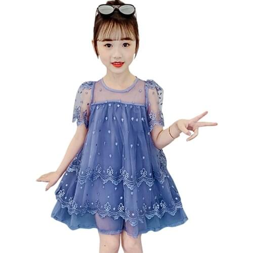 Girl Dresses Mesh Princess Dress For Girl Embroidery Children Dresses Cute Style Costume For Girls 6 8 10 12 14