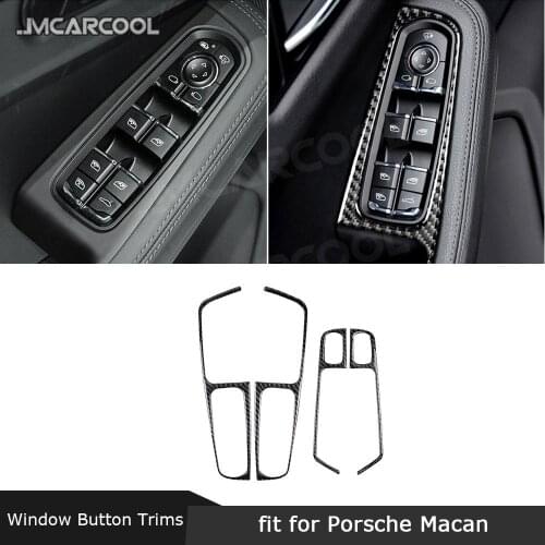 Carbon Fiber Door Window Lifter Button Panel Trim Frame Handle Armrest Strip Stickers for Porsche Macan 2015-2018