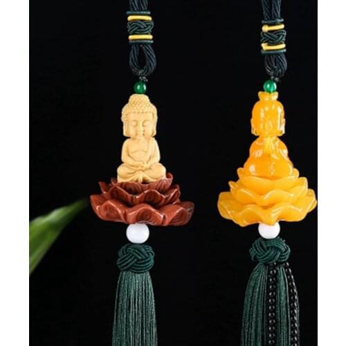 Car pendant car interior decoration Lotus Guanyin car rearview mirror pendant Lotus Buddha wood