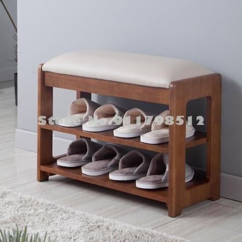 Solid wood shoe changing stool and hanger integrated combination floor hallway hanging coat rack and shoe rack simple multifunct