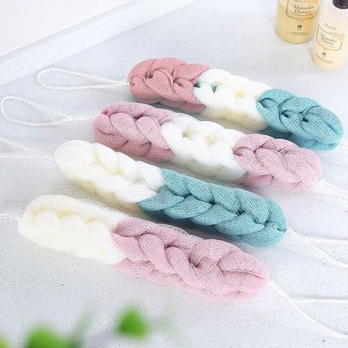 Strip Bath Towel Spiral Pattern Mesh Rub Back Long Bath Towel Shower Back Scrubber With Hanging Rope High Foaming For Bathing