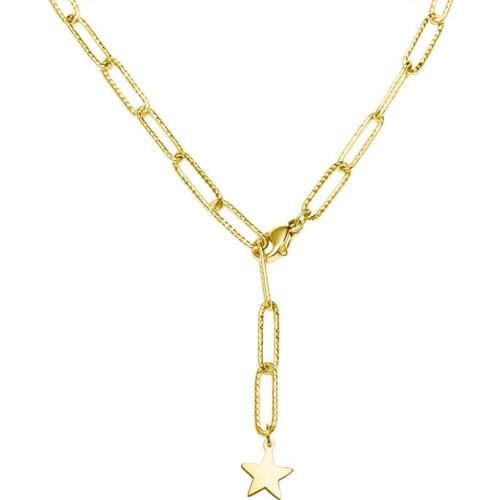 Nansha light luxury niche design brand pentagram star embossed collarbone necklace tassel chain personality necklace