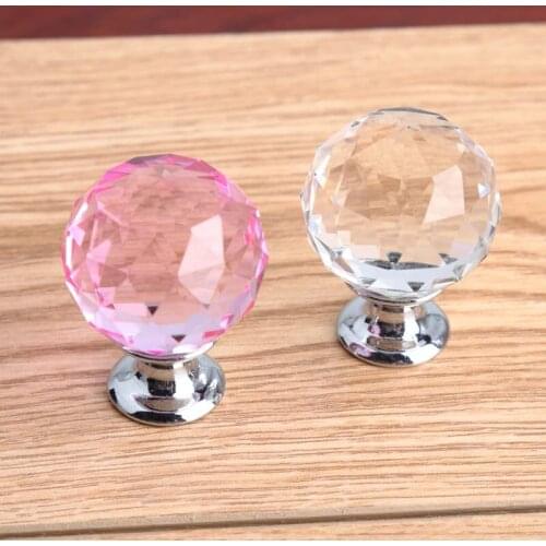30mm pink crystal win cabinet drawer knob pull silver clear diamond head dresser kitchen cabinet door handle fashion deluxe knob