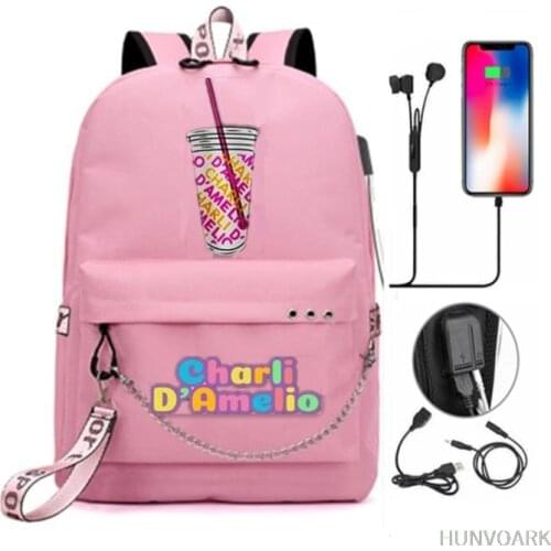 Charli Damelio Backpack New Style Teenager Boys Girls USB Charge School Bag Women Laptop Bagpack Men Travel Mochila Bookbag