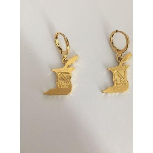 Gold color Trinidad and Tobago Map Flag drop earrings Trendy Jewelry Gifts party gift