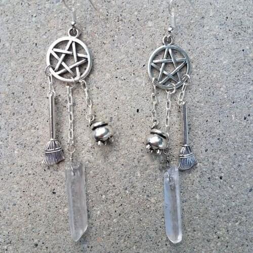 Clear Crystal Quartz Earrings, Raw Quartz Earrings Goth Gothic Dark Occult Pagan Witchy Jeweller
