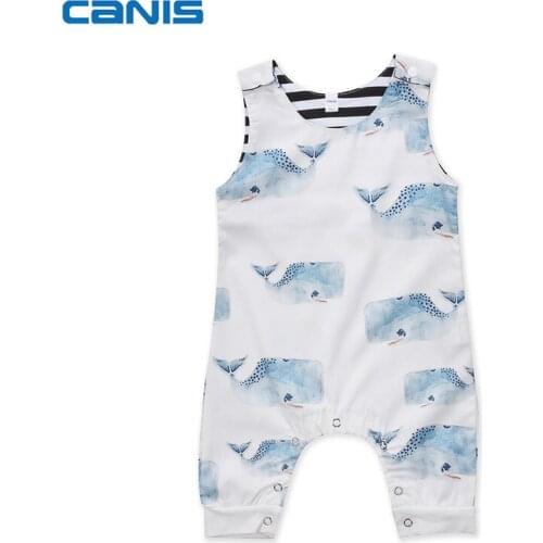 CANIS Cute Newborn Baby Boys Girls Cartoon Whale Sleeveless Romper Jumpsuit Clothes Outfits Set 0-3T