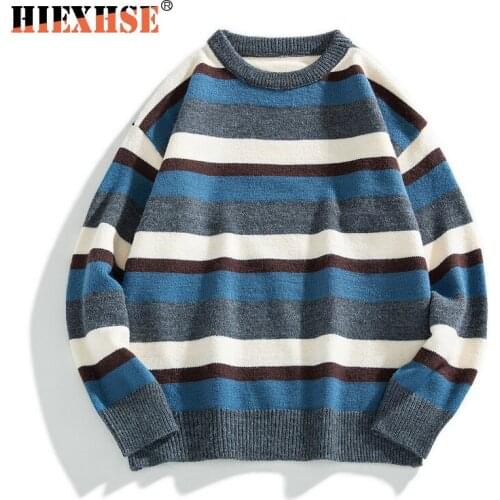 New 2020 Oversized O-Neck Sweater Men Casual Autumn Winter Warm Sweater Pullover Male Striped Knitted Male Sweaters Lovers