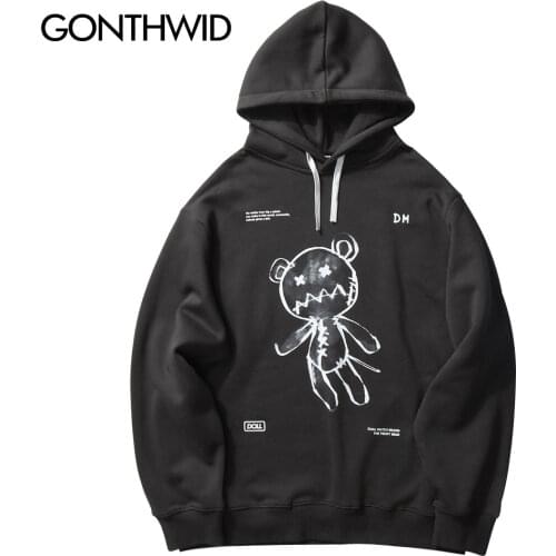 GONTHWID Harajuku Toy Bear Print Hooded Sweatshirts Streetwear Hip Hop Casual Pullover Hoodies 2020 Mens Fashion Outwear Tops