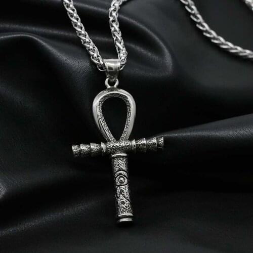 Vintage Egyptian Cross Charms Necklace For Women Men Fashion Anubis Amulet Pendant Mysterious Stainless Steel Cross Necklace