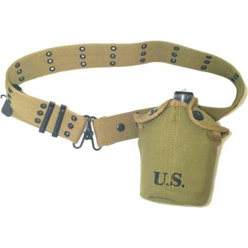 WW2 WWII 1910 M1 US ARMY SOLDIER CANTEEN & BELT WORLD WAR II SOLDIER MILITARY