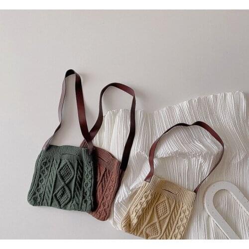 Nordic Style Knitting Shoulder Bag Messenger Bag Baby Ins Backpack School Bag Children Toy Storage Bag Childrens Backpack